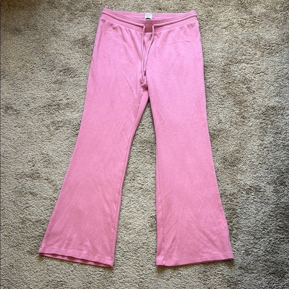 Aritzia Sunday Best Baby Waffle Knit Kick Flare Pink Y2K Lounge Sweat Pants - Picture 1 of 11